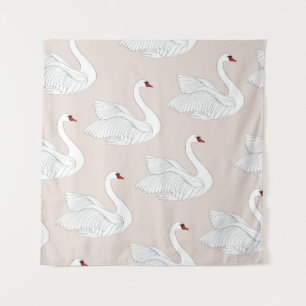 Naadloos patroon met witte zwanen. Witte vogelbaar Wandkleed