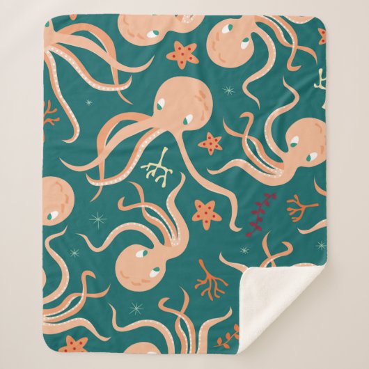 Naadloos patroon met zeedieren onder water, cu sherpa deken (Voorkant)