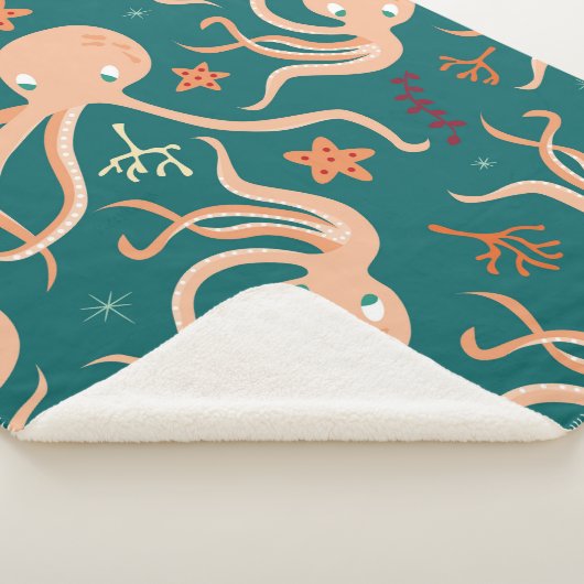 Naadloos patroon met zeedieren onder water, cu sherpa deken (3/4)