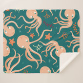 Naadloos patroon met zeedieren onder water, cu sherpa deken (Voorkant (horizontaal))