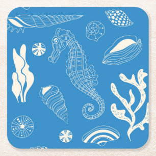 Naadloos patroon met zeeschelpen kartonnen onderzetters