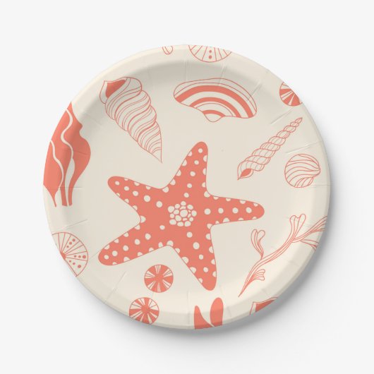 Naadloos patroon met zeeschelpen papieren bordje (Voorkant)