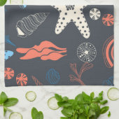 Naadloos patroon met zeeschelpen theedoek (Gevouwen)