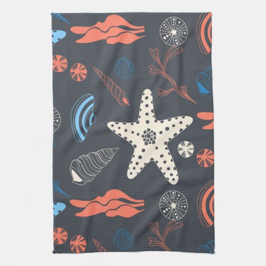 Naadloos patroon met zeeschelpen theedoek (Verticaal)