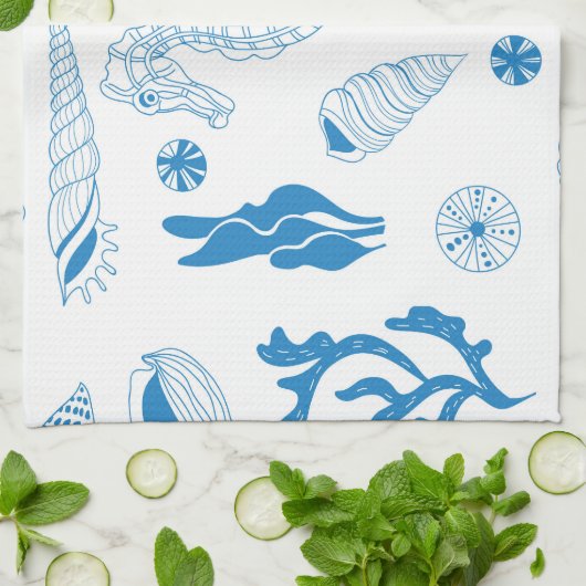 Naadloos patroon met zeeschelpen theedoek (Gevouwen)