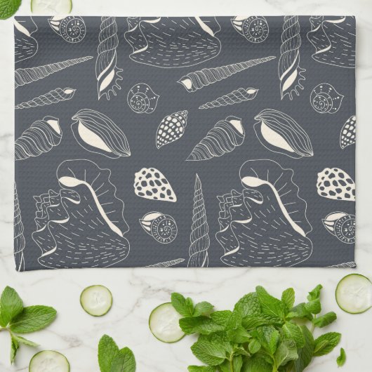 Naadloos patroon met zeeschelpen theedoek (Gevouwen)