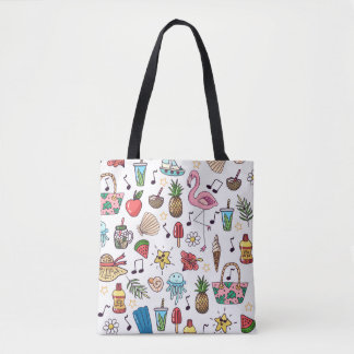 Naadloos patroon met zomerelementen. illustratie tote bag