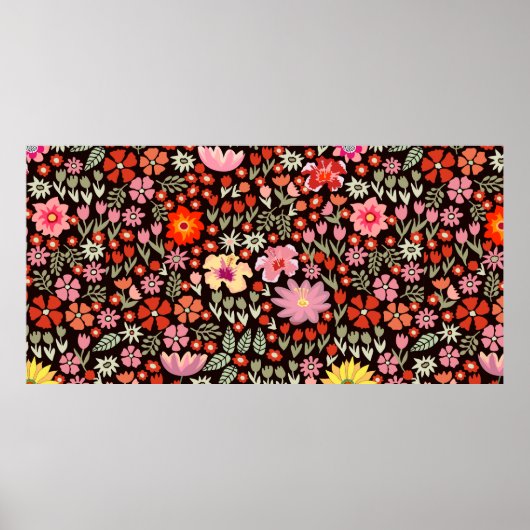 Naadloos patroon met zonnebloemen asters tulpen poster (Voorkant)