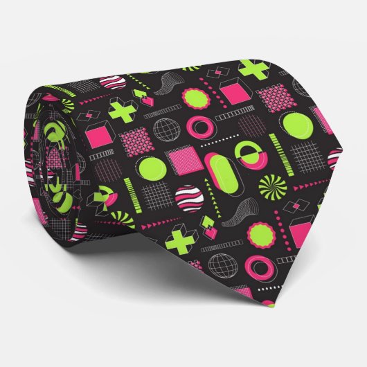 Naadloos patroon met zuur neon groen en roze stropdas (Opgerold)