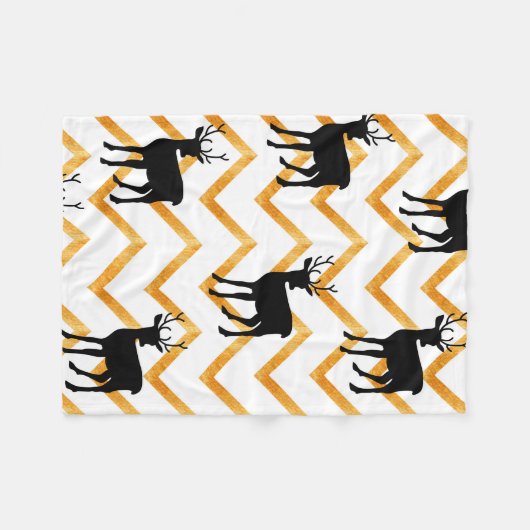 Naadloos patroon met zwarte herten en gouden textu fleece deken (Voorkant (Horizontaal))