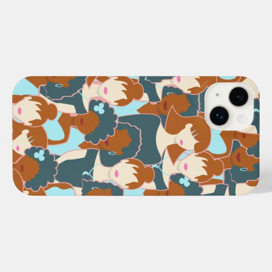 Naadloos patroon met zwarte meisjes en witte meisj iPhone hoesje (Achterkant horizontaal)