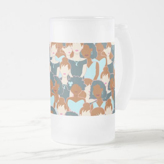 Naadloos patroon met zwarte meisjes en witte meisj matglas bierpul (Voorkant rechts)