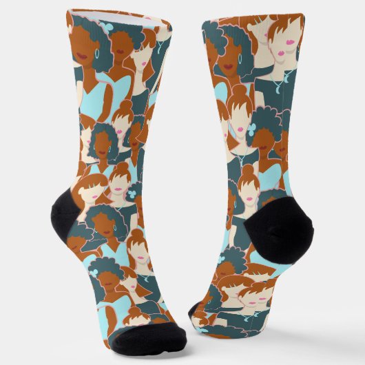 Naadloos patroon met zwarte meisjes en witte meisj sokken (Gebogen)