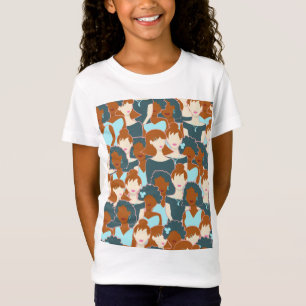 Naadloos patroon met zwarte meisjes en witte meisj t-shirt