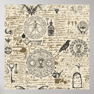 naadloos patroon op een alchemiethema in de  poster