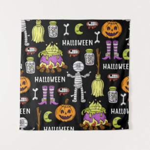 naadloos patroon op het thema Happy Hal Wandkleed