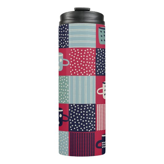 naadloos patroon, patchwork met handbegeleide beke thermosbeker (Voorkant)