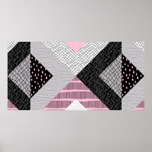 Naadloos patroon, patchwork tegels. Vrijhand teken Poster (Voorkant)