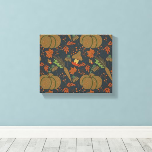 Naadloos patroon Pumpkin & wortel, donkere achterg Canvas Afdruk (Insitu (Houten vloer))