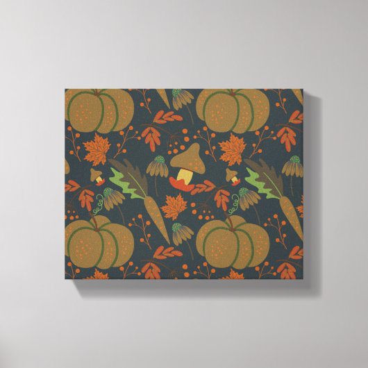 Naadloos patroon Pumpkin & wortel, donkere achterg Canvas Afdruk (Voorkant)