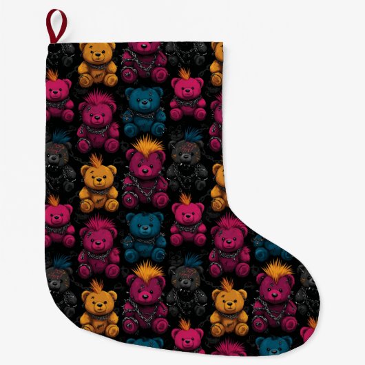 Naadloos Patroon Rebellende Punk Rock Teddies Grote Kerstsok (Voorkant)