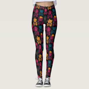 Naadloos patroon Rebellieus Punk Rock Teddyberen Leggings