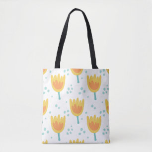 naadloos patroon, schattig bloespatroon70s tote bag