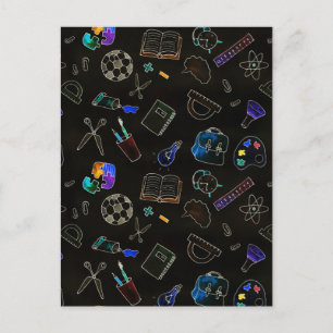 Naadloos patroon schoolbenodigdheden, school briefkaart