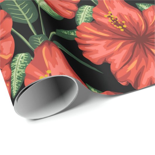 Naadloos patroon Tropische rode bloemen groene bla Cadeaupapier (Rol Hoek)