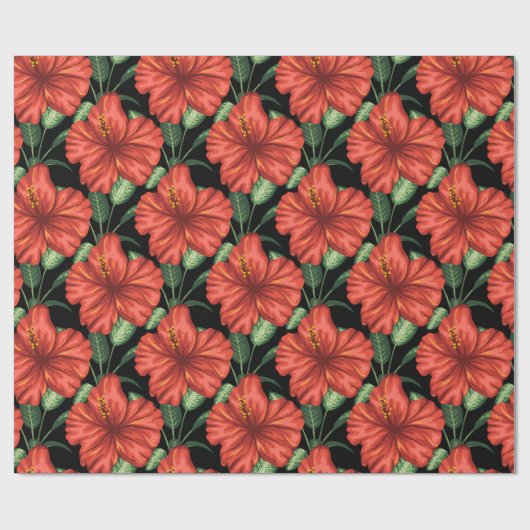 Naadloos patroon Tropische rode bloemen groene bla Cadeaupapier (Vlak)