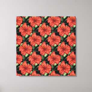 Naadloos patroon Tropische rode bloemen groene bla Canvas Afdruk