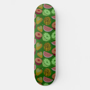Naadloos patroon tropische vruchten en groene acht persoonlijk skateboard