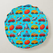 Naadloos patroon van auto's, raketten en sterren rond kussen (Achterkant)