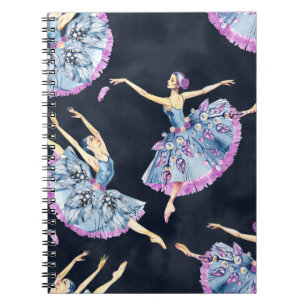 Naadloos patroon van balletdansers, aquarelschilde notitieboek