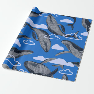 Naadloos patroon van blauwe walvissen. Handgetrokk Cadeaupapier