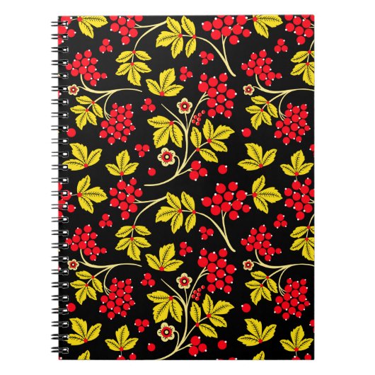 naadloos patroon van bloemen en bessen. Russisch Notitieboek (Voorkant)