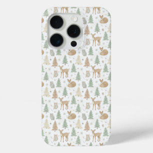 Naadloos patroon van bosdieren in de winter iPhone 15 pro case