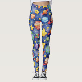 Naadloos patroon van een Cartoon Galaxy Leggings