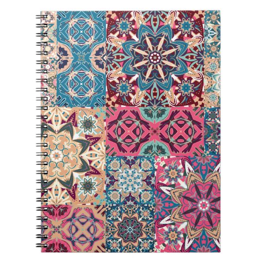 Naadloos patroon van florale patchwork. controleu notitieboek (Voorkant)