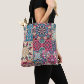 Naadloos patroon van florale patchwork.  controleu tote bag (Dichtbij)