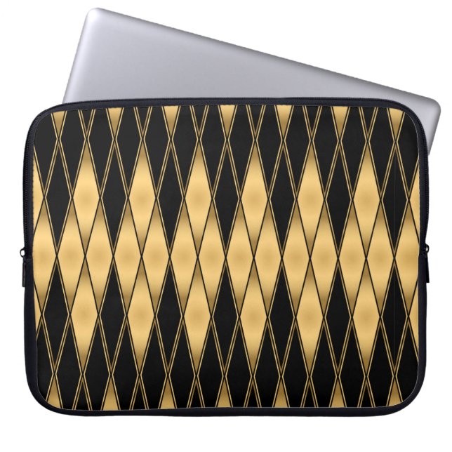 Naadloos patroon van goud en zwarte vormen laptop sleeve (Voorkant)