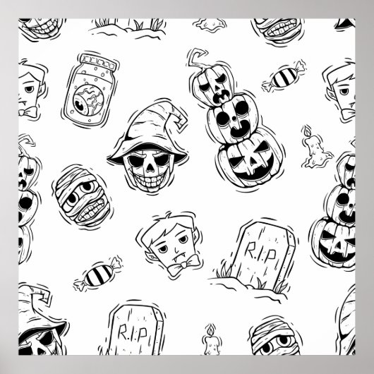 Naadloos patroon van halloween-iconen met handteke poster (Voorkant)