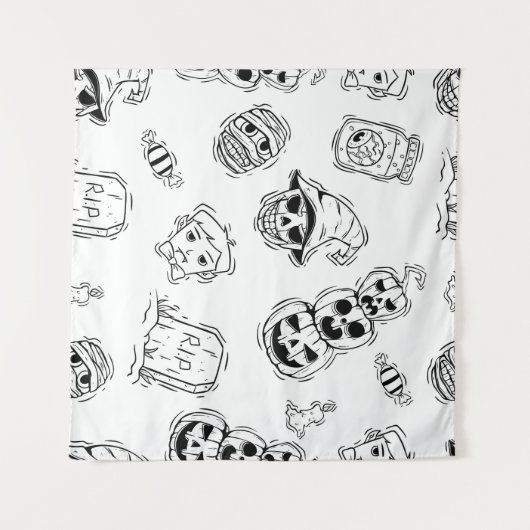 Naadloos patroon van halloween-iconen met handteke wandkleed (Voorkant (horizontaal))