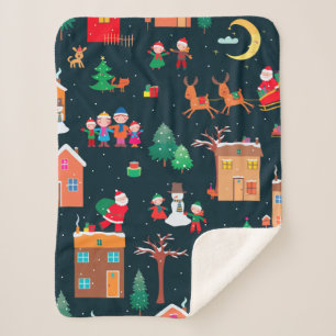 Naadloos patroon van happy Christmastime in een vi Sherpa Deken