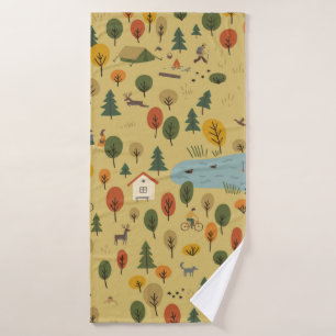 naadloos patroon van herfstboslandschap badhanddoek