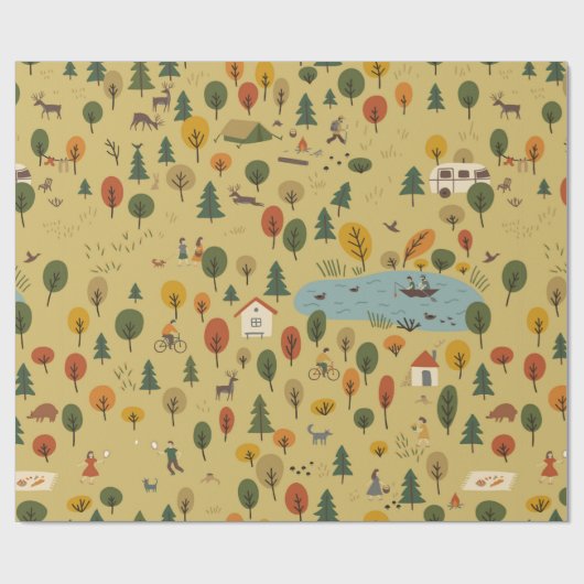  naadloos patroon van herfstboslandschap cadeaupapier (Vlak)