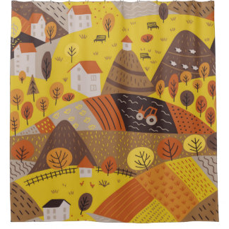  naadloos patroon van het herfstdorpslandschap douchegordijn