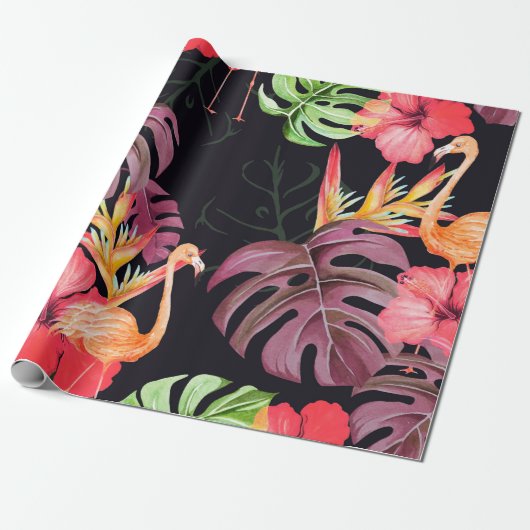 Naadloos patroon van hibiscus flower, flamingos en cadeaupapier (Uitgerold)