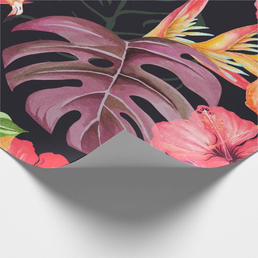 Naadloos patroon van hibiscus flower, flamingos en cadeaupapier (Hoek)