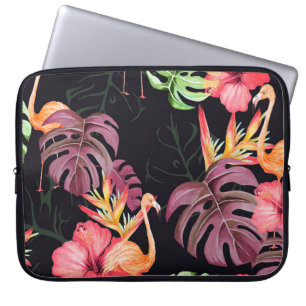 Naadloos patroon van hibiscus flower, flamingos en laptop sleeve